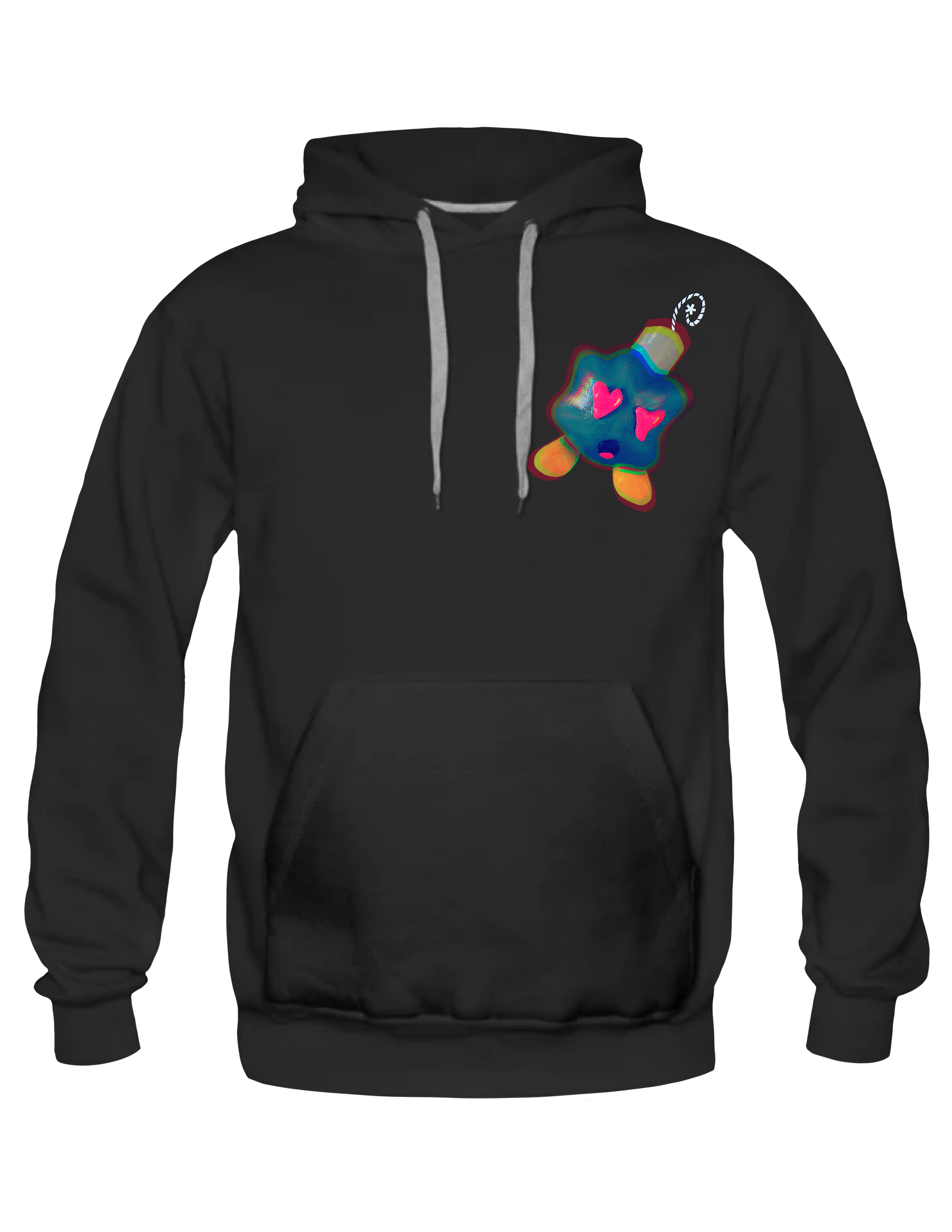 LOVE BOMBING* - Black Pull Over Hoodie by BOYSDONTDRAW