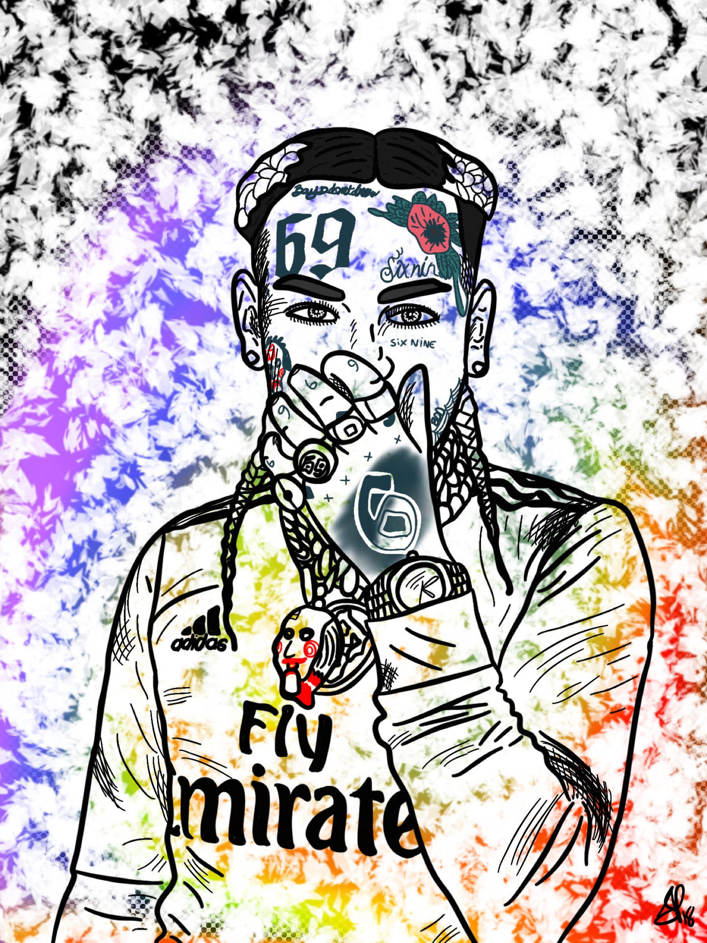 THE KID WITH THE6IX9INE - KID WITH THE RAINBOW HAIR - Limited Print by BOYSDONTDRAW RAINBOW HAIR - Limited Print - BOYSDONTDRAW